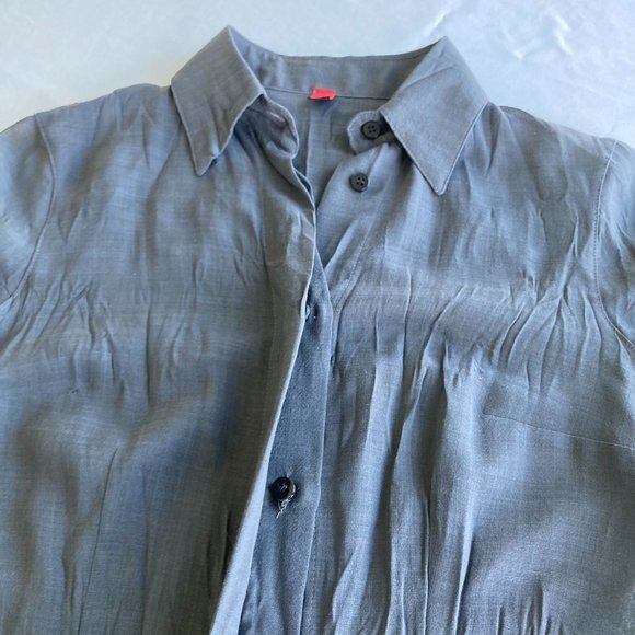 IPSE Gazebo Dark Gray Sheer Crinkled Long-sleeved Shirt - Women's Small - Picture 10 of 11